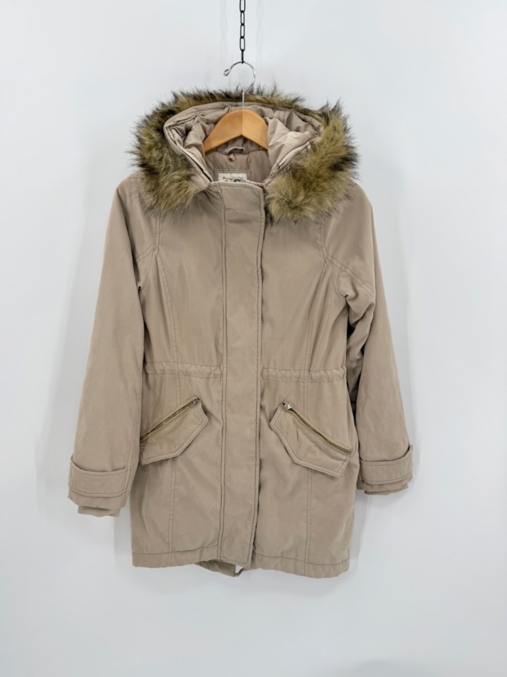ABERCROMBIE & FITCH Ultra Parka Faux Fur Hooded Jacket Tan Womens Size XS